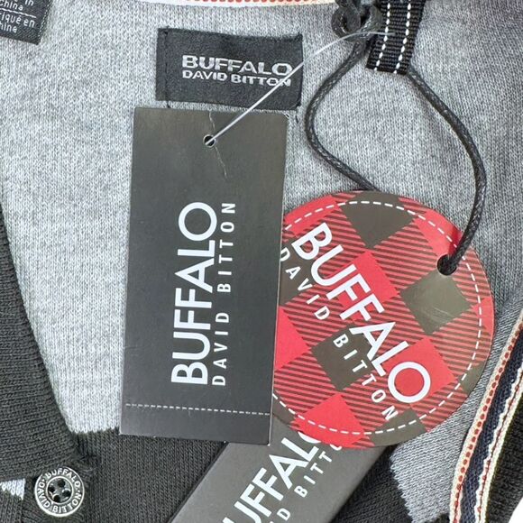 Buffalo David Bitton Striped Long Sleeve Polo - Size Large - Black / Gray - Picture 4 of 5
